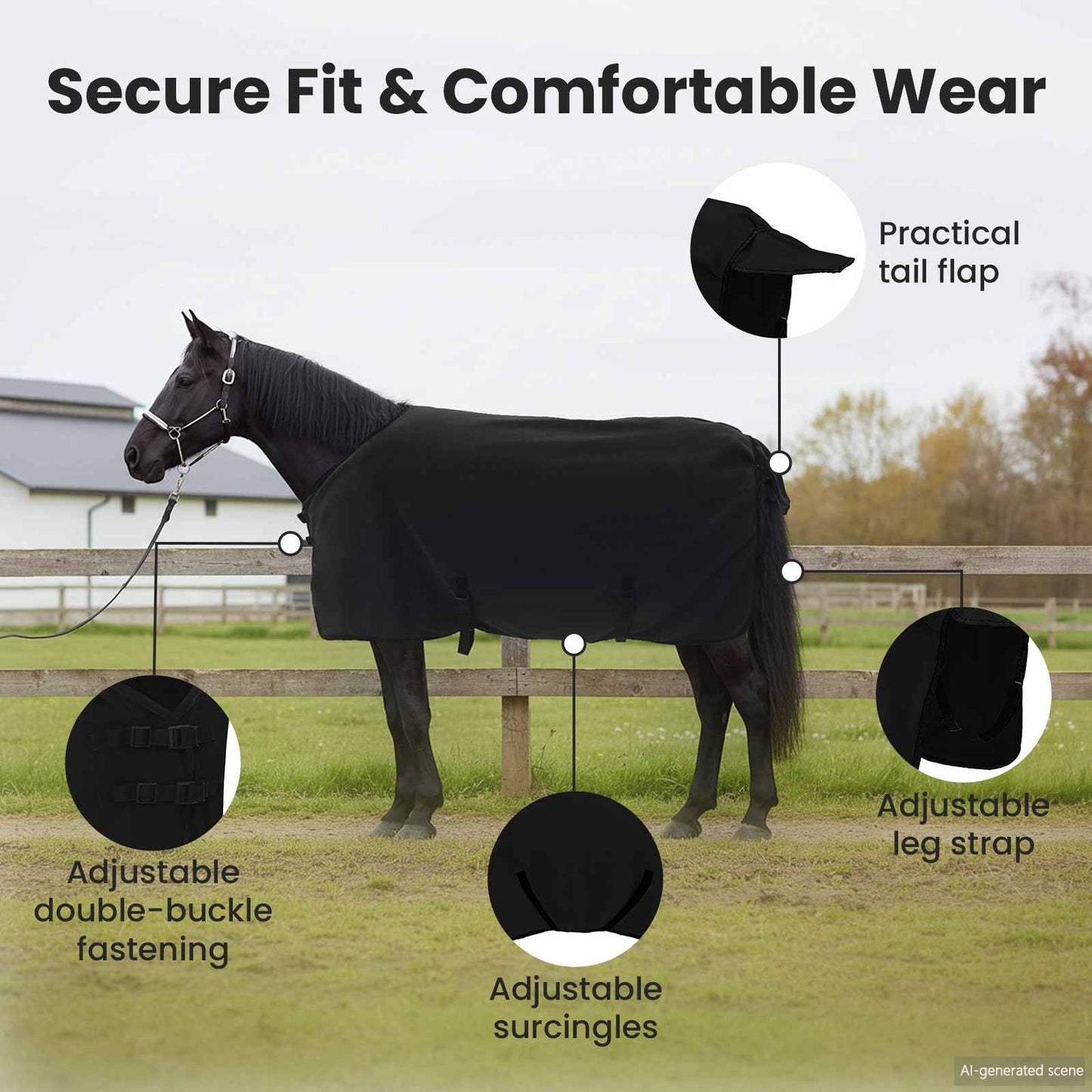 Horse Blanket Black 115 cm Polyester