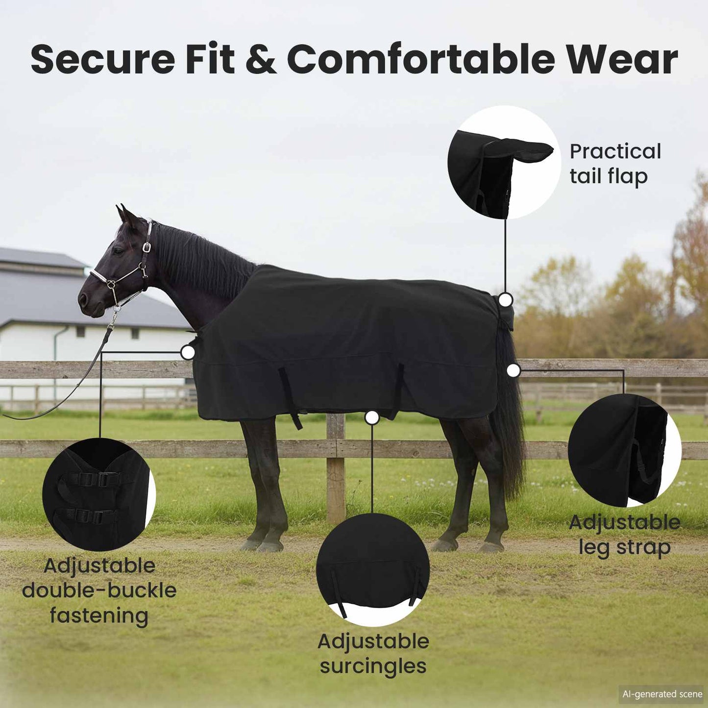 Horse Blanket Black 125 cm Polyester