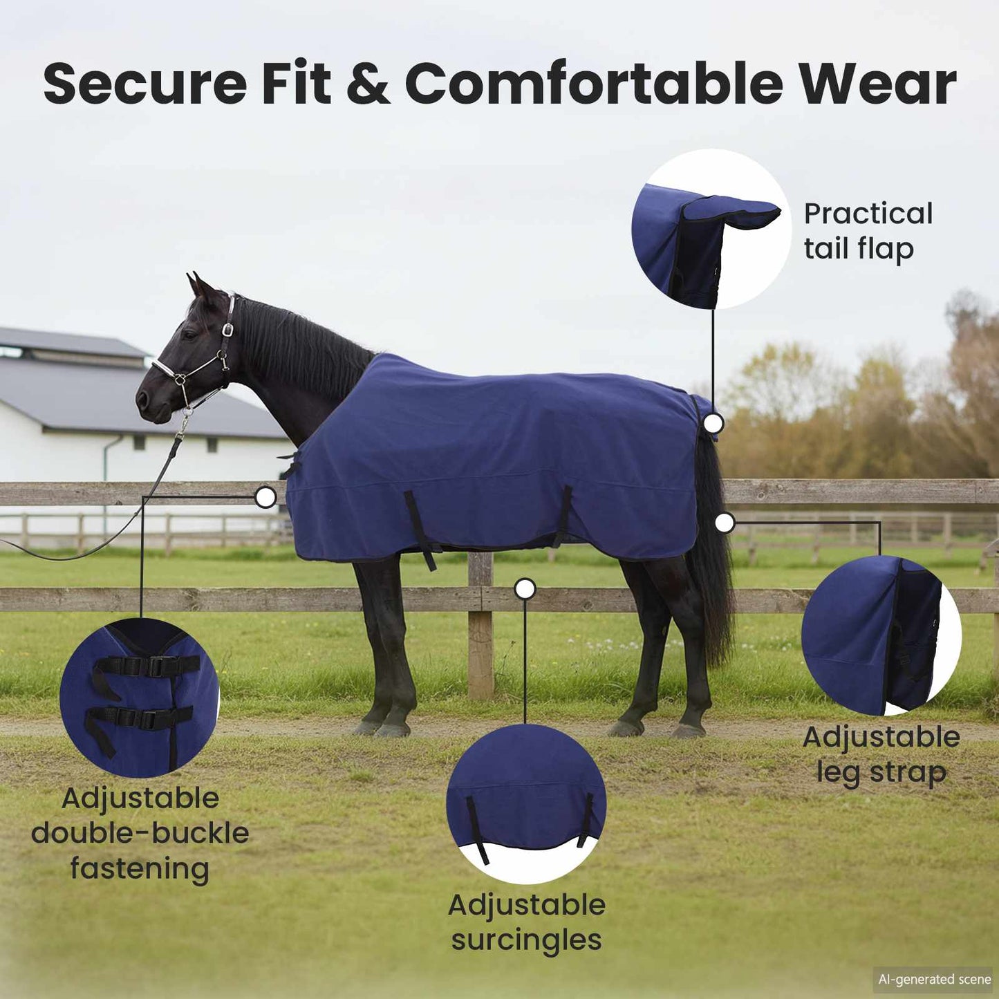 Horse Blanket Navy Blue 165 cm Polyester
