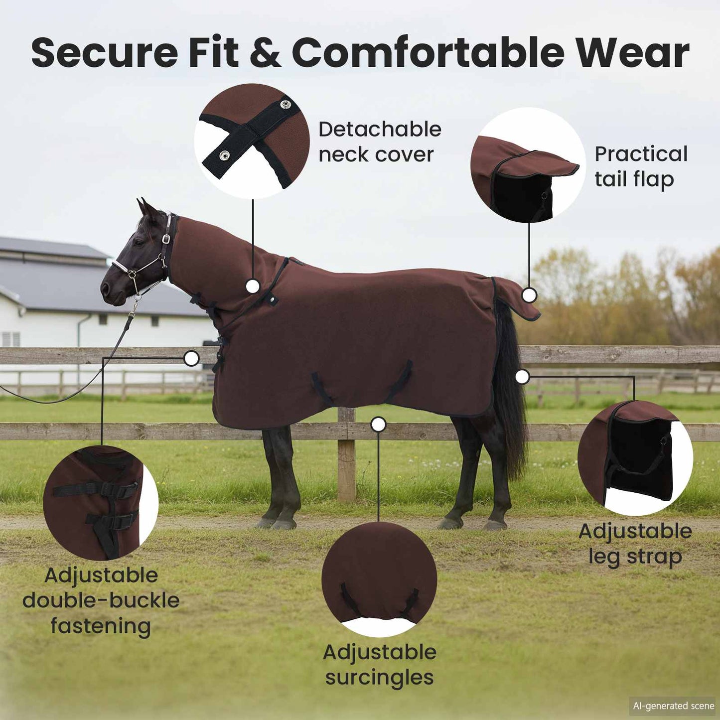 Horse Blanket Full Dark Brown 105 cm Polyester