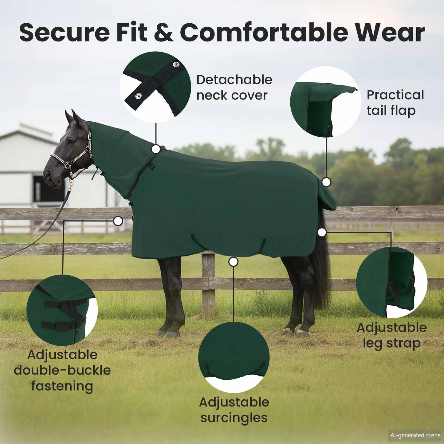 Horse Blanket Full Dark Green 165 cm Polyester