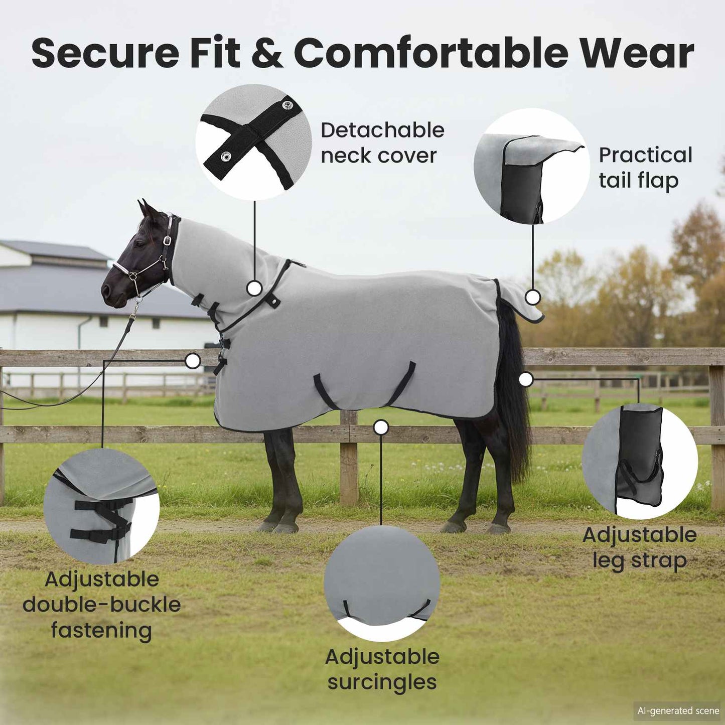 Horse Blanket Full Light Grey and Pink 105 cm Polyester