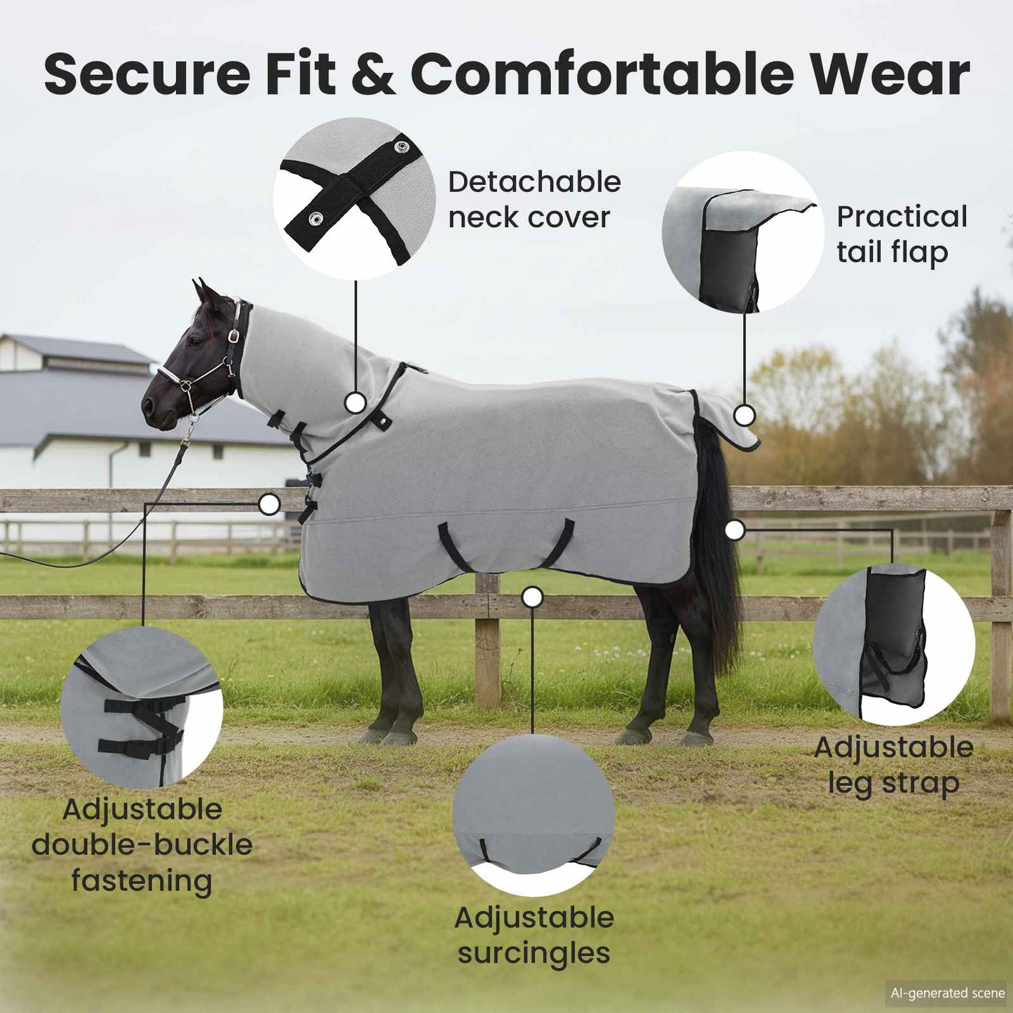 Horse Blanket Full Light Grey and Pink 135 cm Polyester