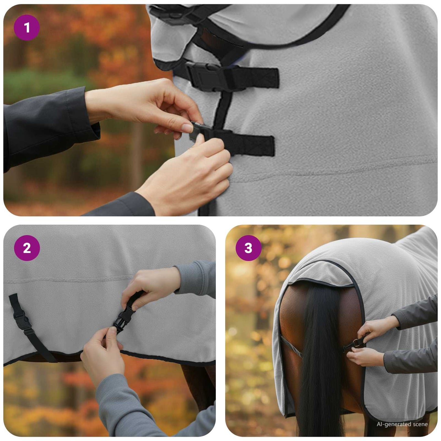 Horse Blanket Full Light Grey and Pink 165 cm Polyester
