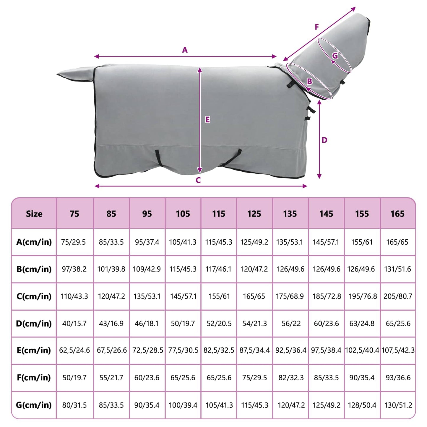 Horse Blanket Full Light Grey and Pink 165 cm Polyester
