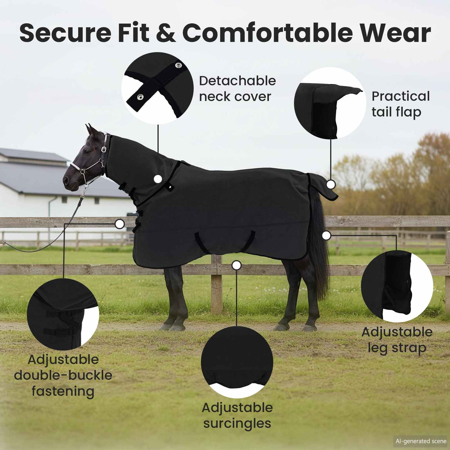 Horse Blanket Black 145 cm Polyester
