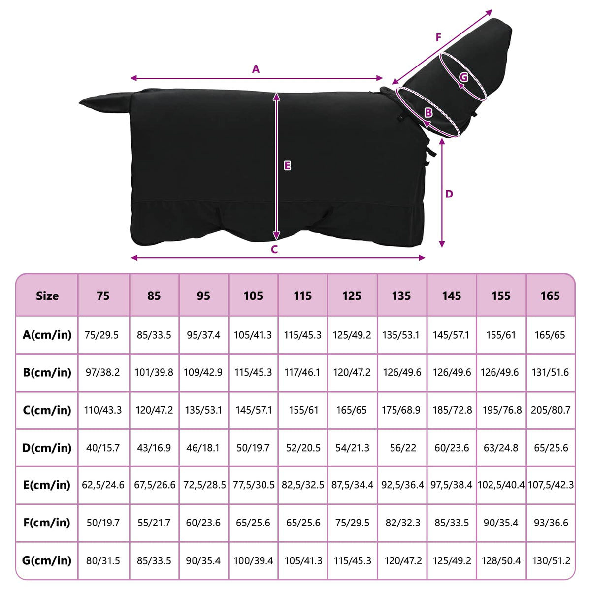 Horse Blanket Black 155 cm Polyester Fleece