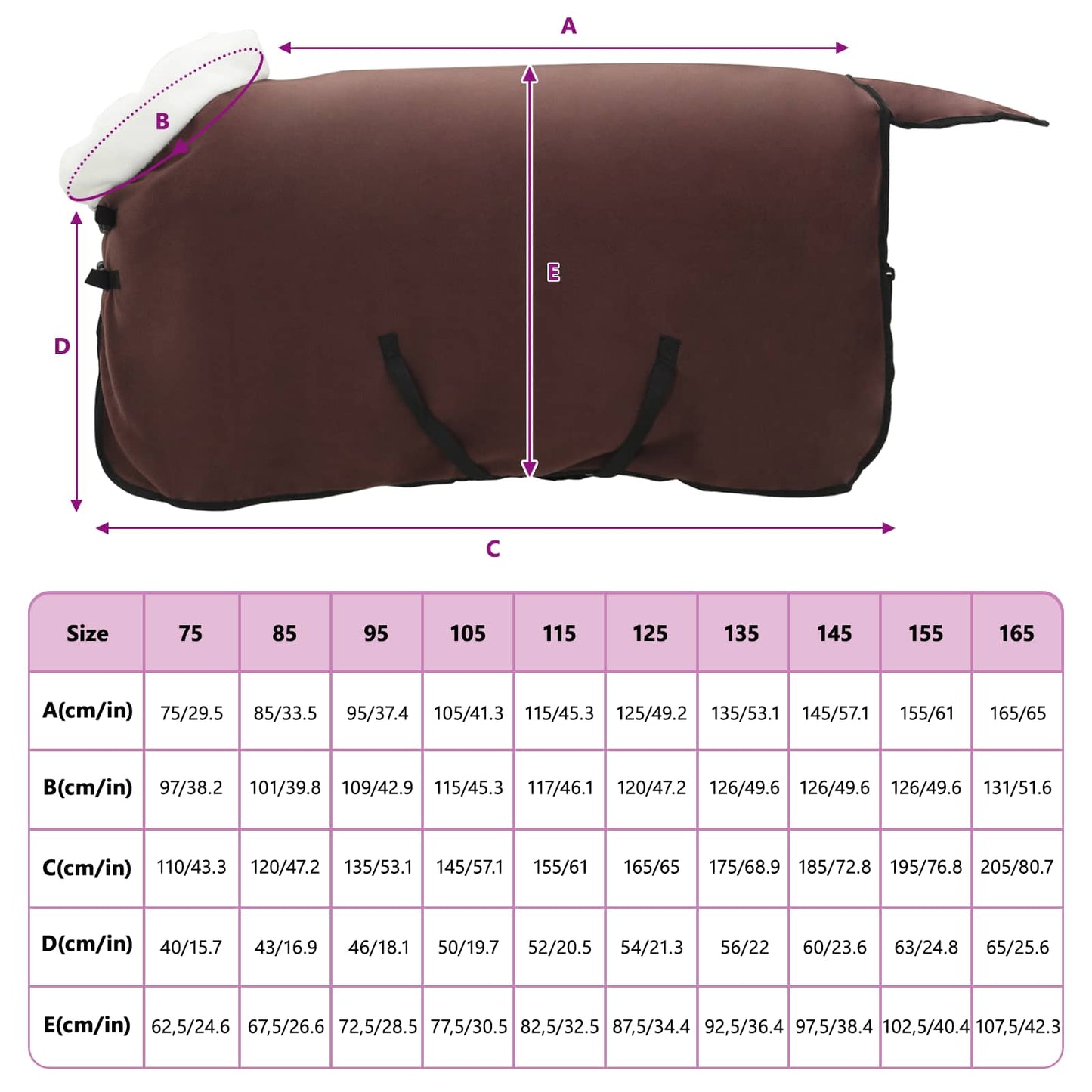 Horse Blanket Full Dark Brown 115 cm Polar fleece