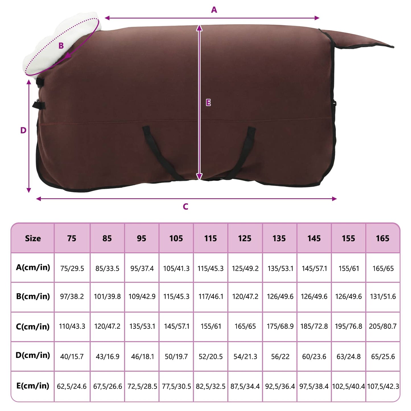 Horse Blanket Full Dark Brown 165 cm Polar fleece