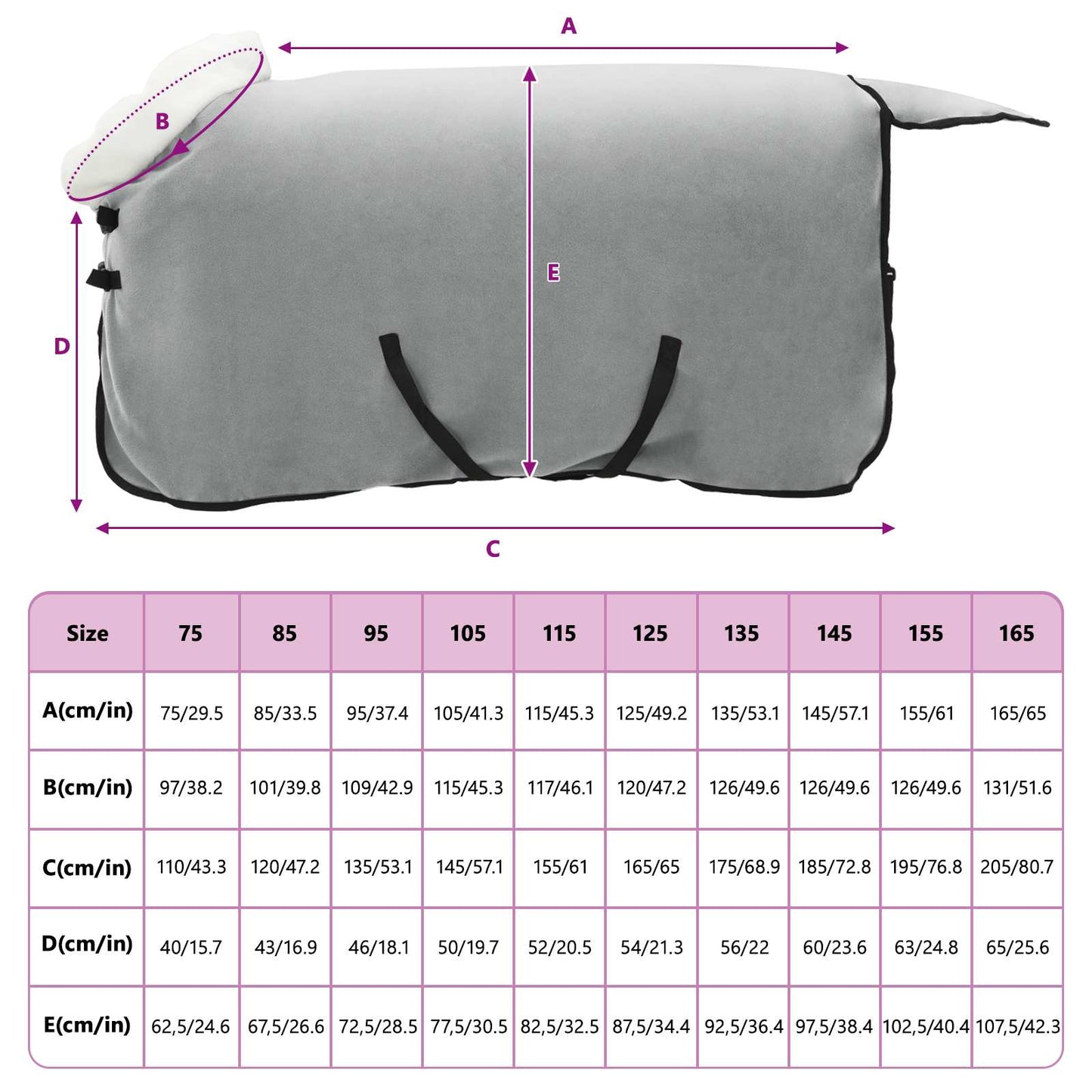 Horse Blanket Full Light Grey and Pink 85 cm Polar fleece
