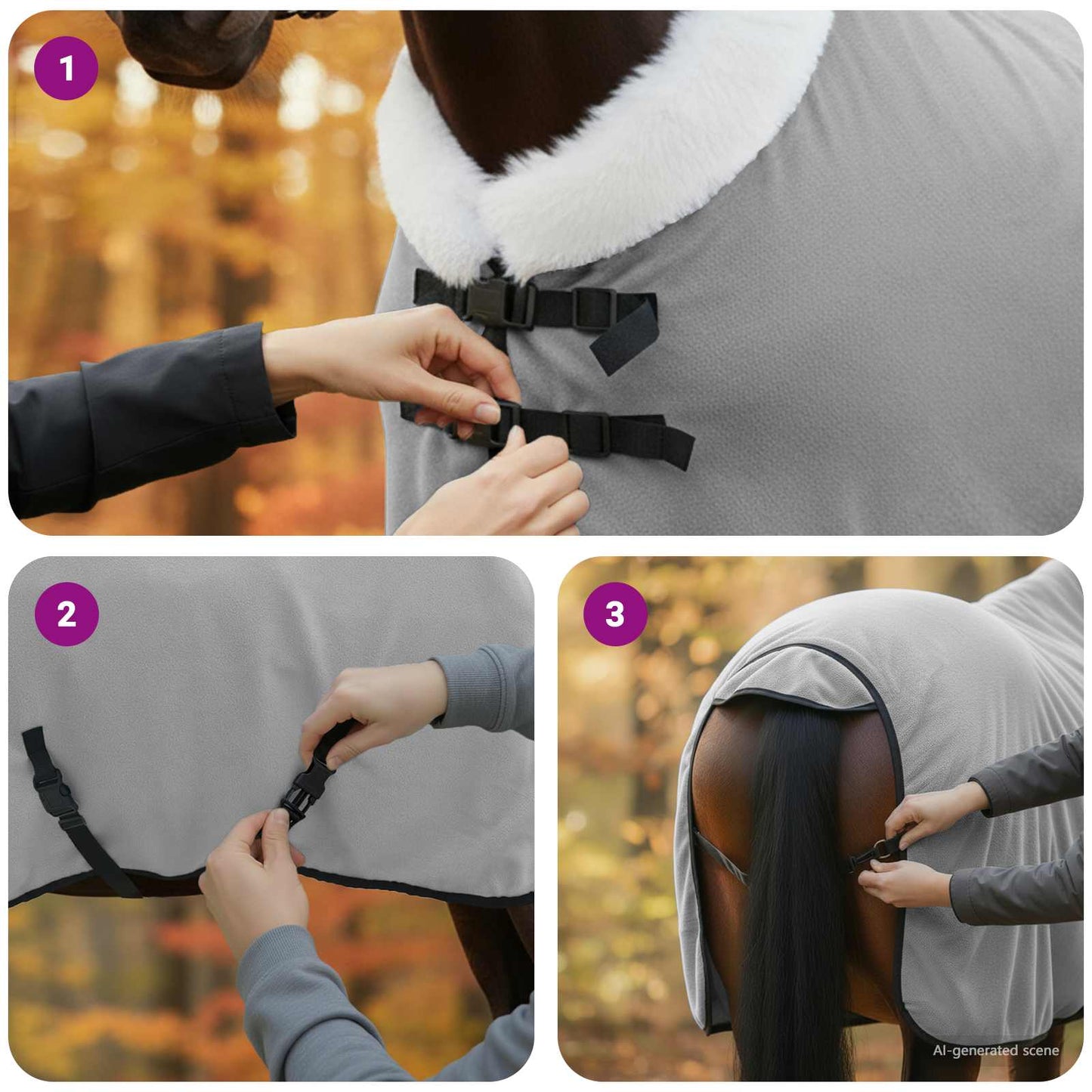 Horse Blanket Full Light Grey and Pink 105 cm Polar fleece