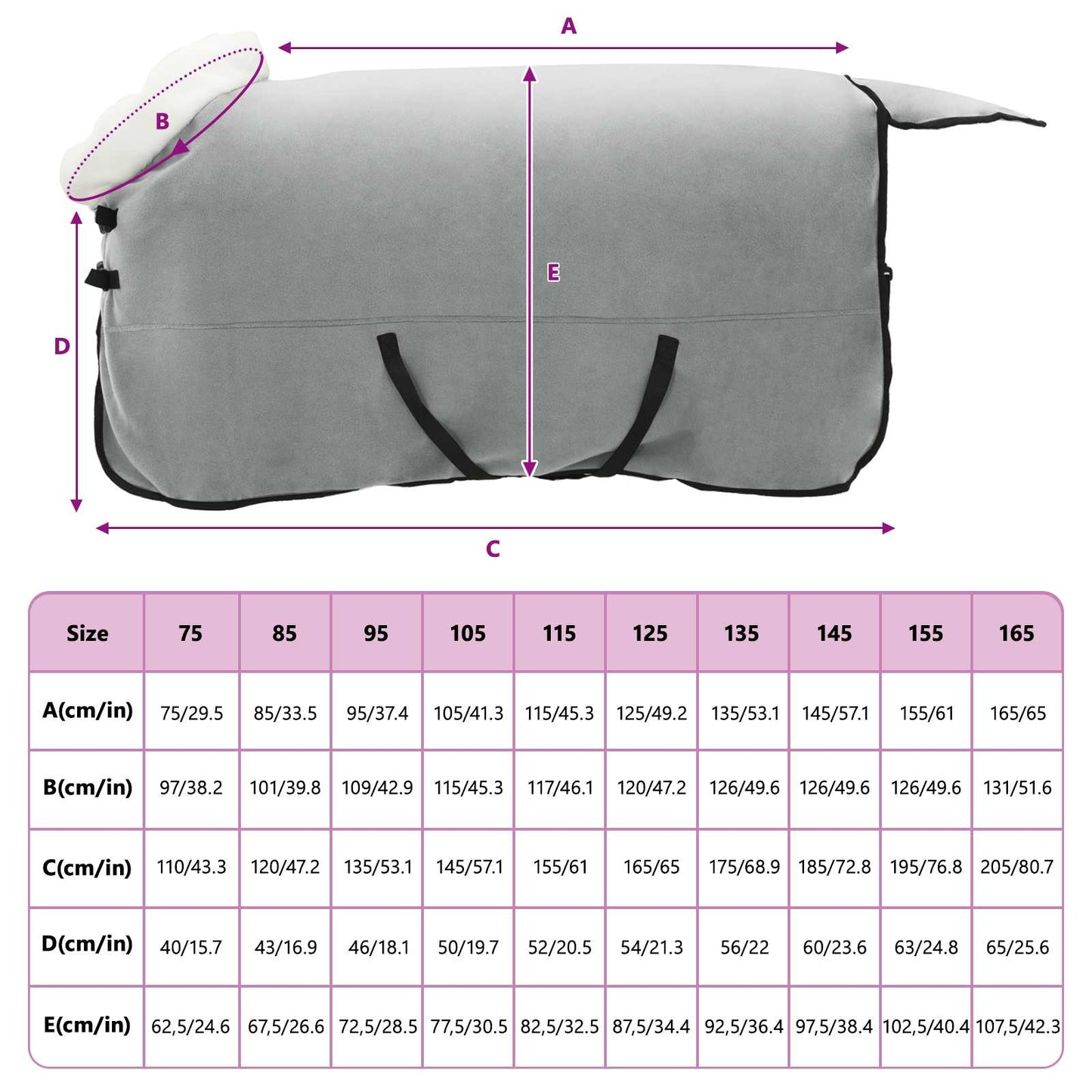 Horse Blanket Full Light Grey and Pink 125 cm Polar fleece