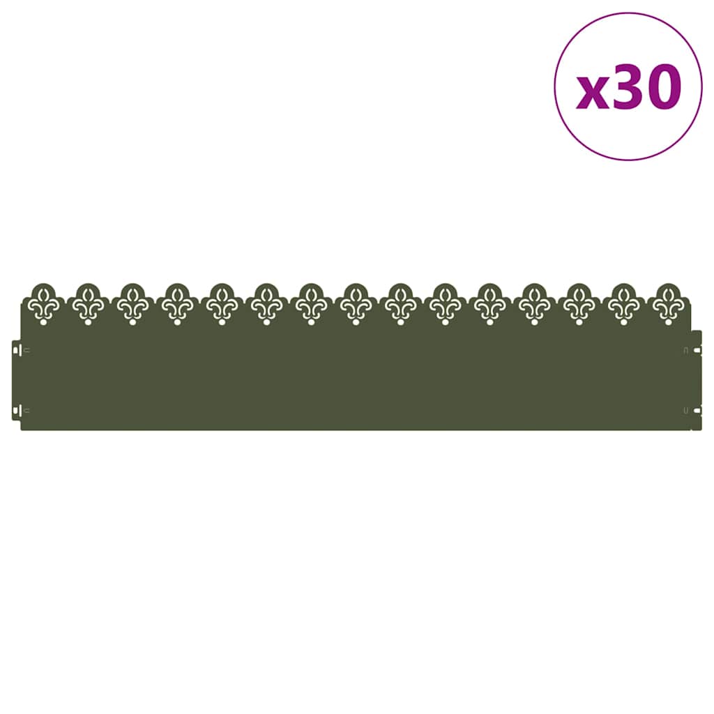 Lawn Edgings 30 pcs Olive Green 103 x 0.05 x 22 cm Steel