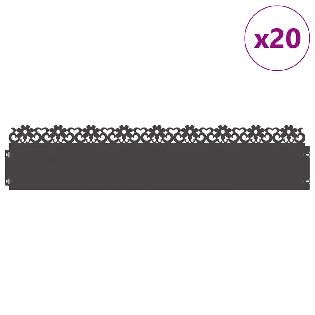 Lawn Edgings 20 pcs Black 103 x 0.05 x 22 cm Steel