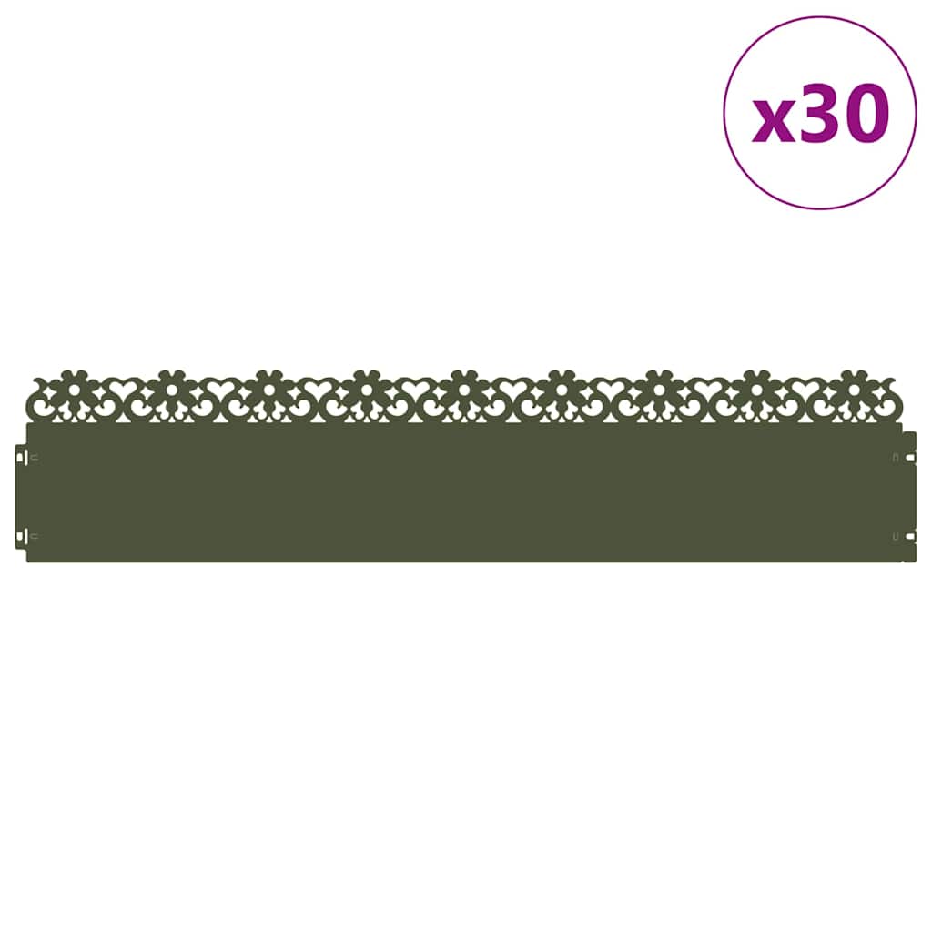 Lawn Edgings 30 pcs Olive Green 103 x 0.05 x 22 cm Steel