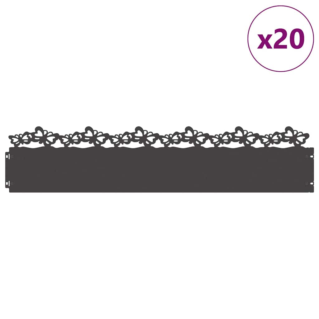 Lawn Edgings 20 pcs Black 103 x 0.05 x 22 cm Steel