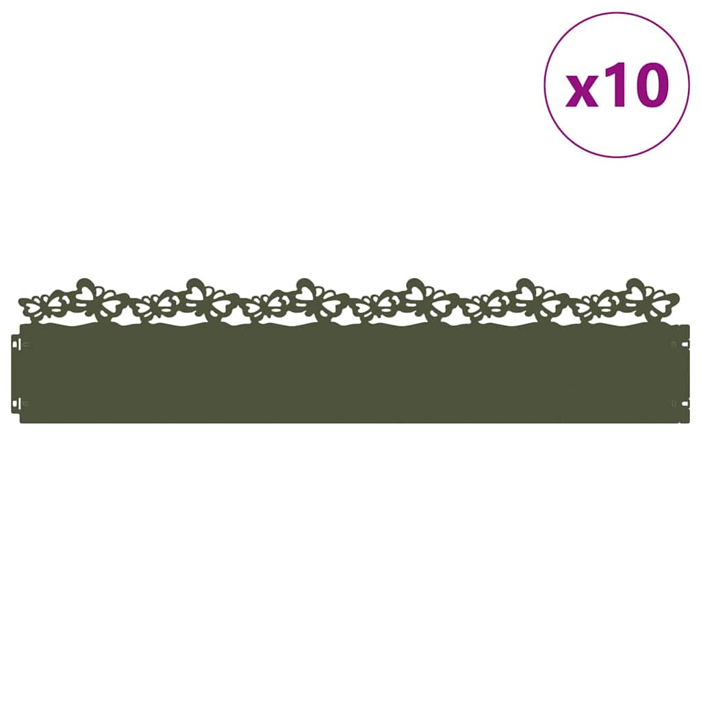 Lawn Edgings 10 pcs Olive Green 103 x 0.05 x 22 cm Steel