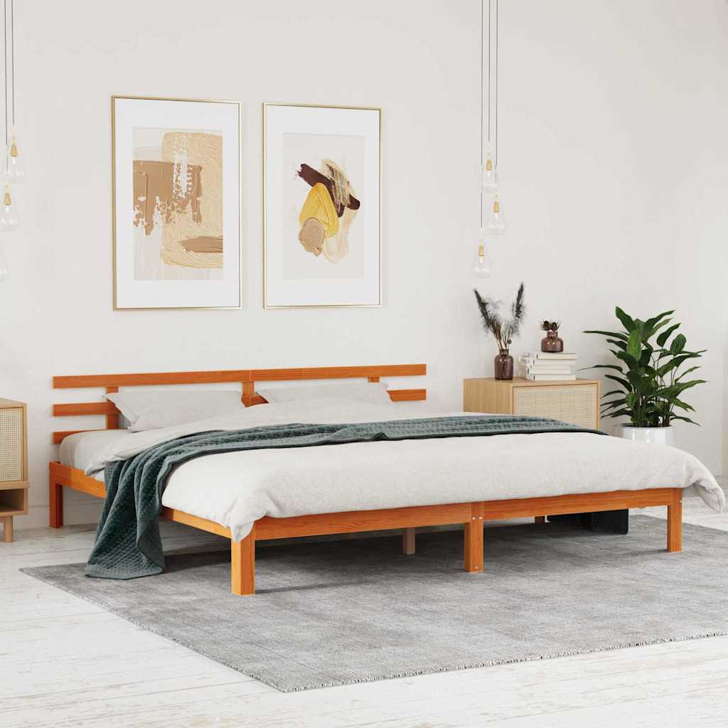 Bed Frame Wax Brown 203.5 x 205.5 x 69.5 cm Solid Wood Pine