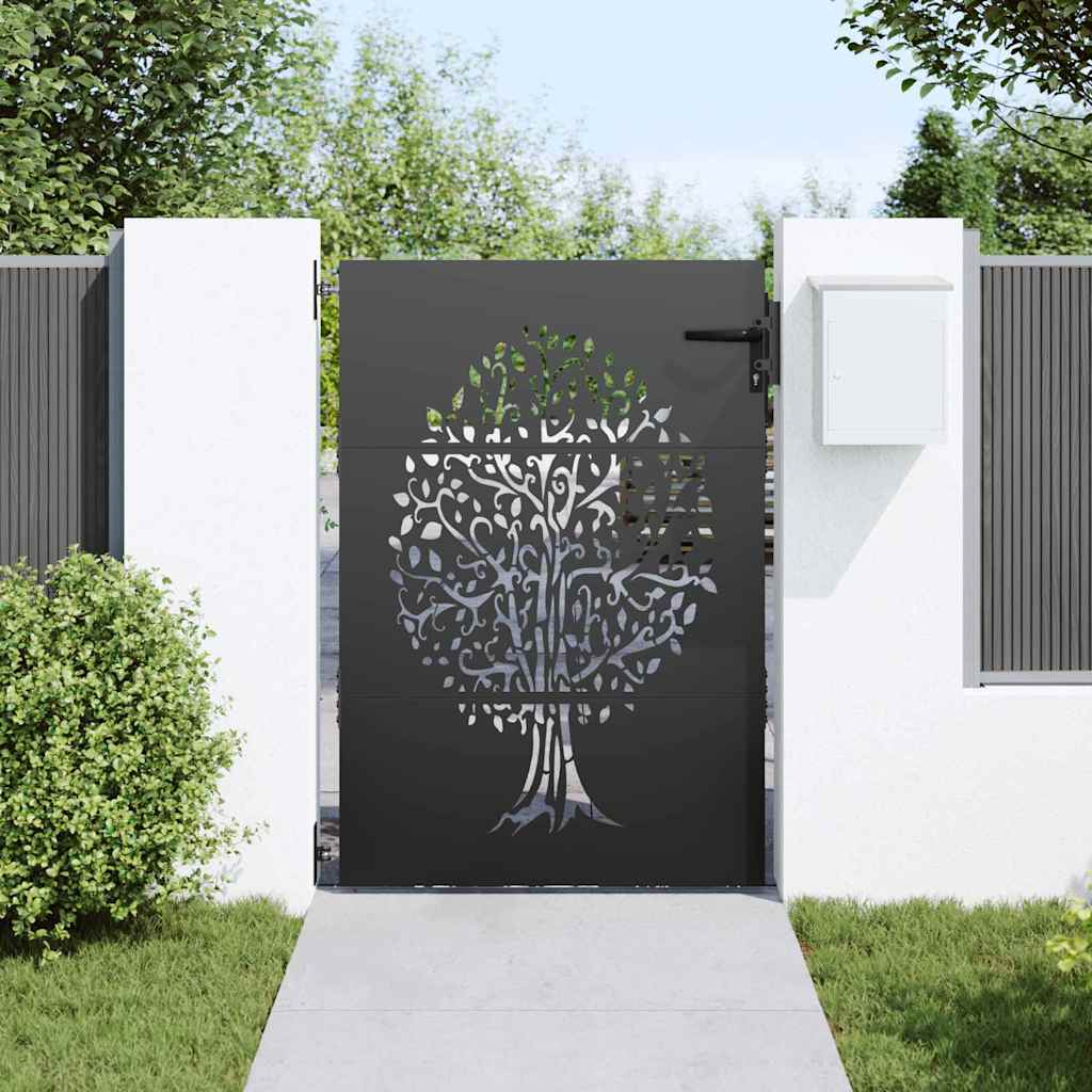 Garden Gate with Lock Black 85 x 125 cm Powder-coated steel