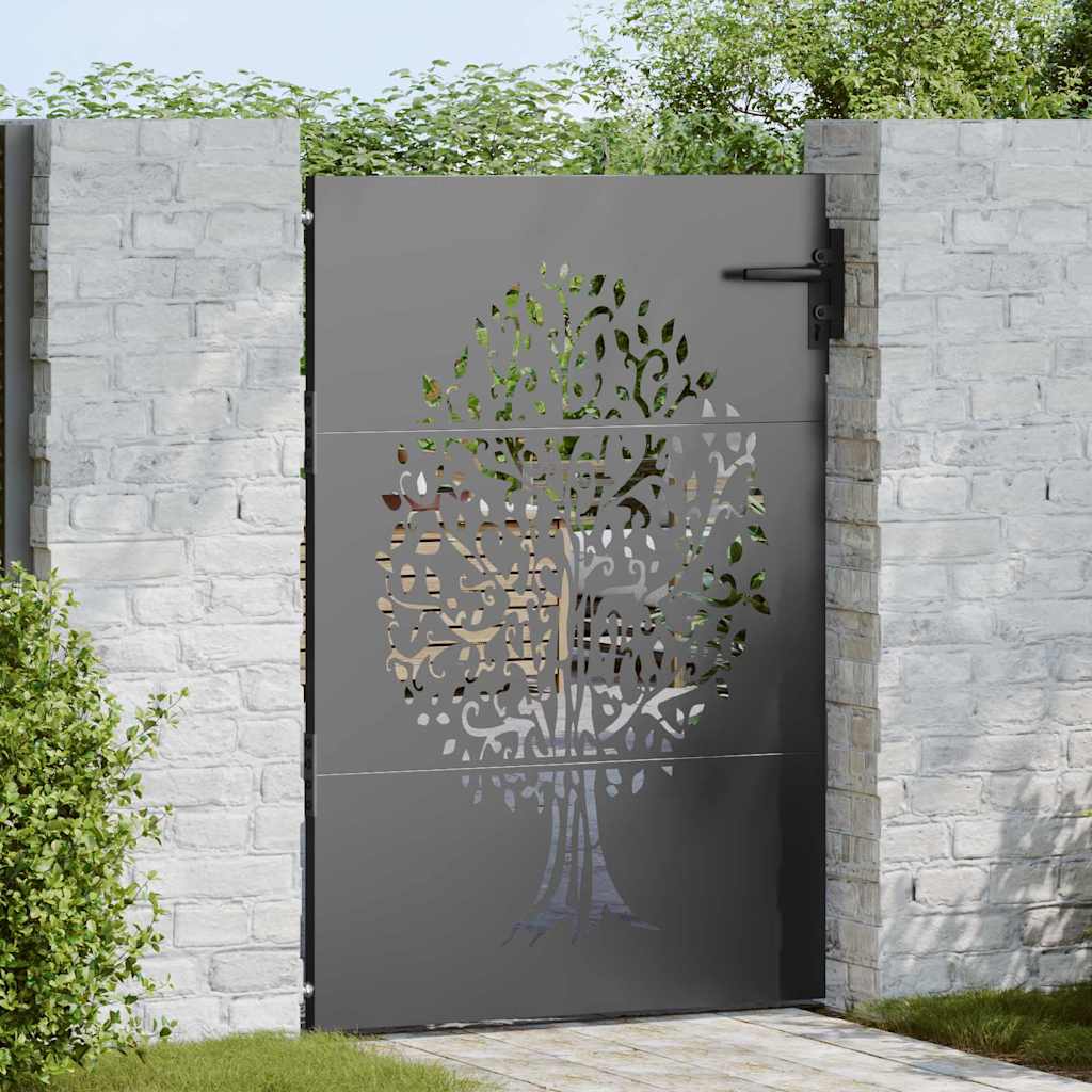 Garden Gate with Lock Black 85 x 150 cm Powder-coated steel