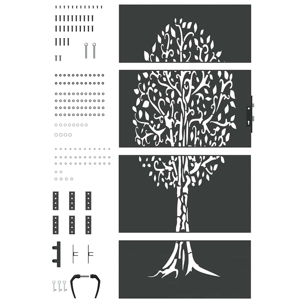 Garden Gate with Lock Black 85 x 200 cm Powder-coated steel