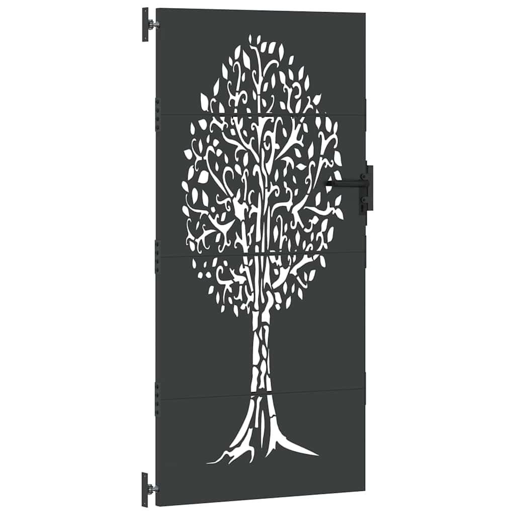 Garden Gate with Lock Black 85 x 200 cm Powder-coated steel