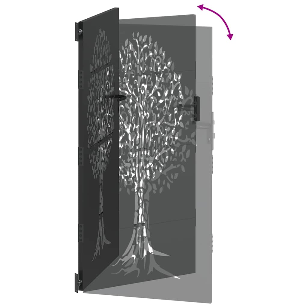Garden Gate with Lock Black 85 x 200 cm Powder-coated steel