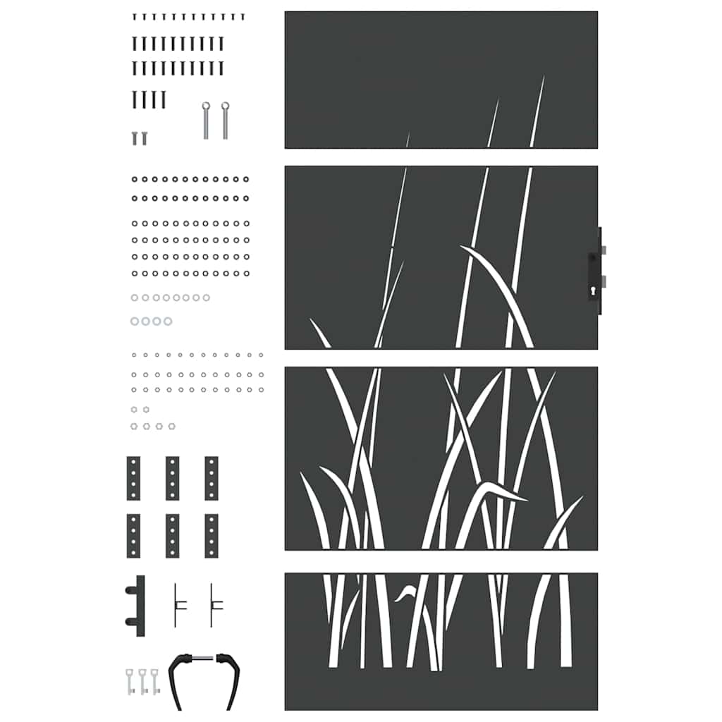 Garden Gate with Lock Black 85 x 175 cm Powder-coated steel