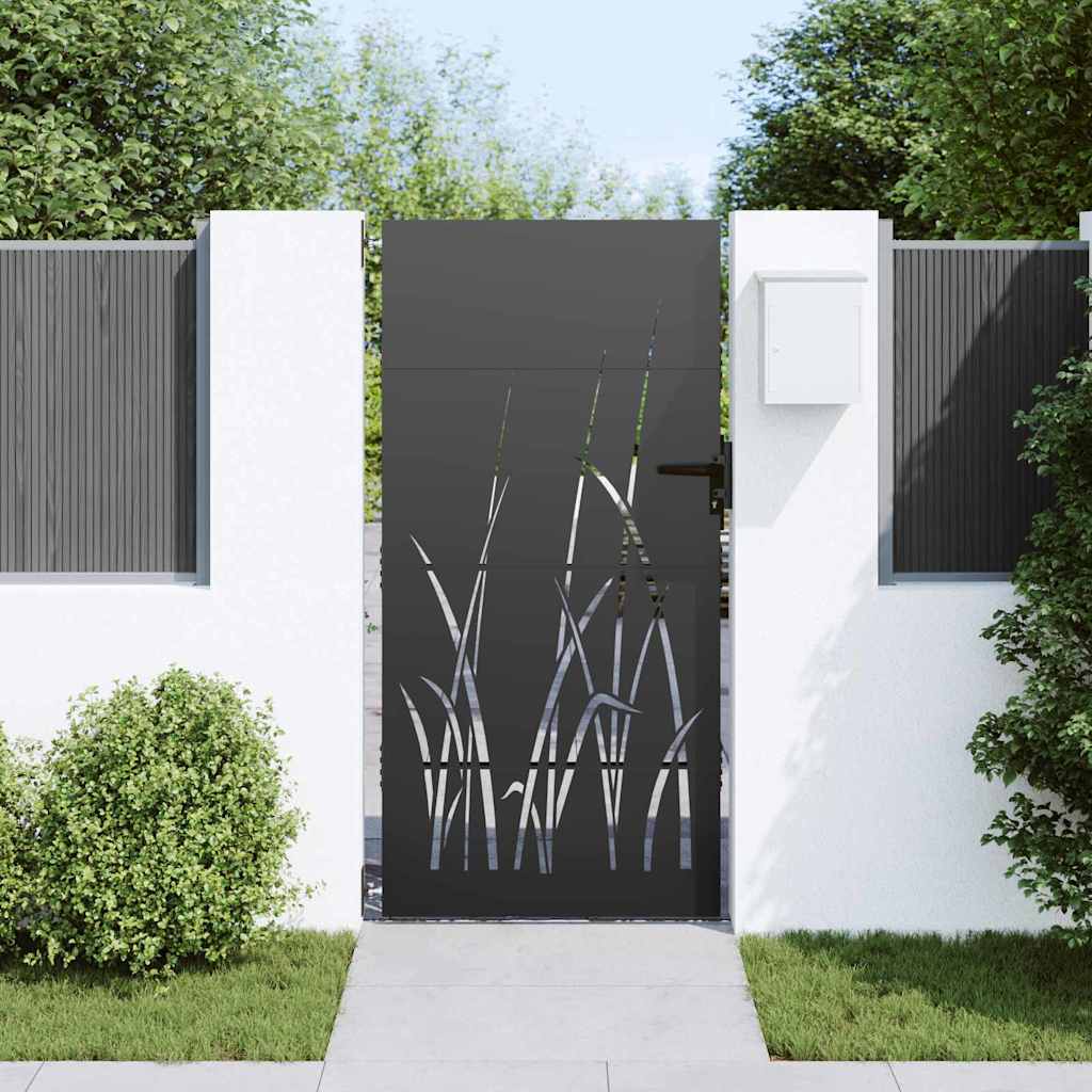 Garden Gate with Lock Black 85 x 200 cm Powder-coated steel