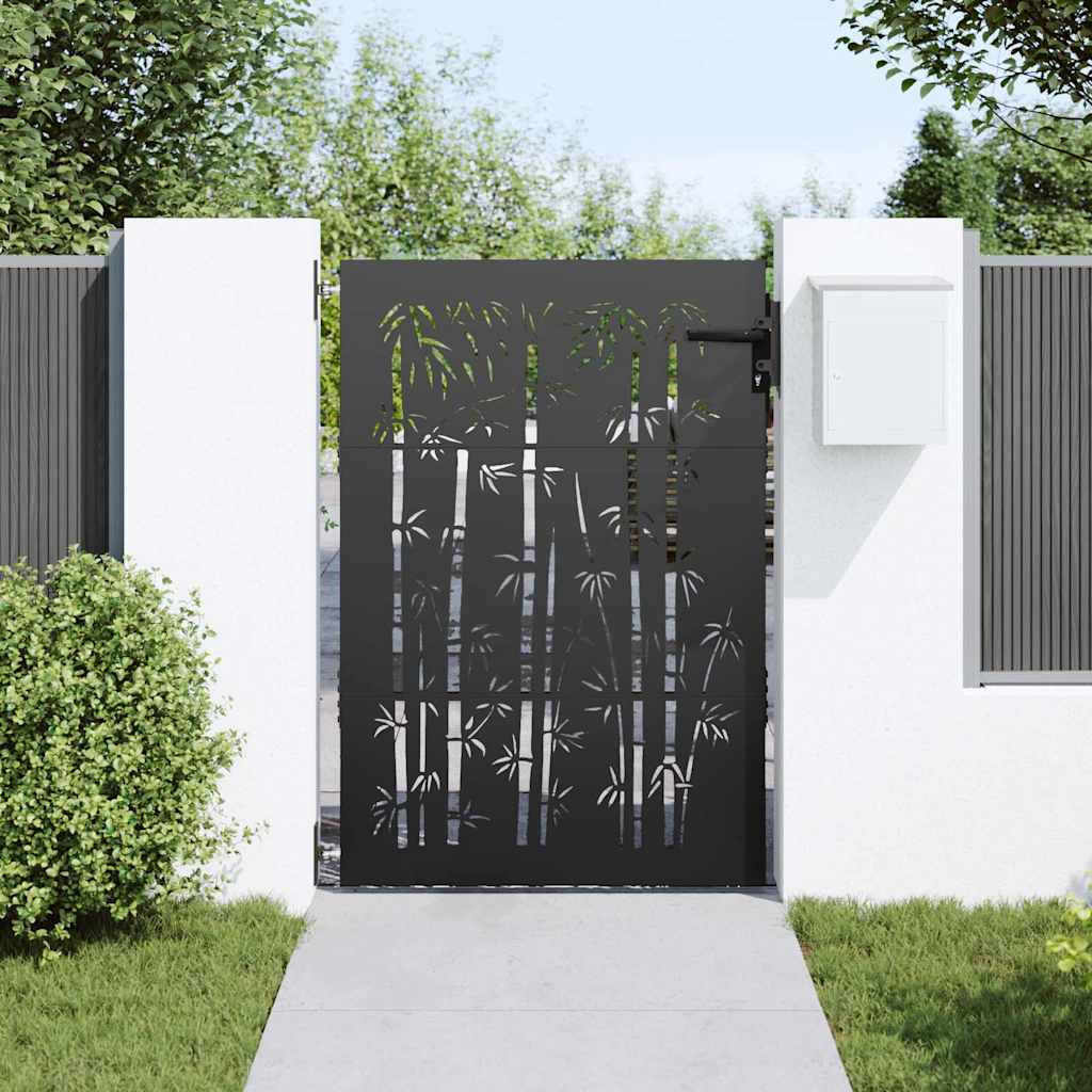 Garden Gate with Lock Black 85 x 150 cm Powder-coated steel