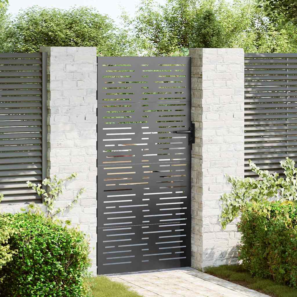Garden Gate with Lock Black 85 x 200 cm Powder-coated steel