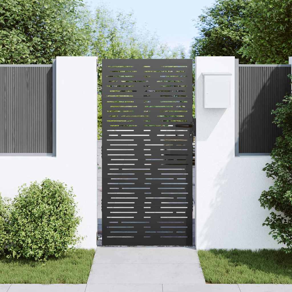 Garden Gate with Lock Black 85 x 200 cm Powder-coated steel