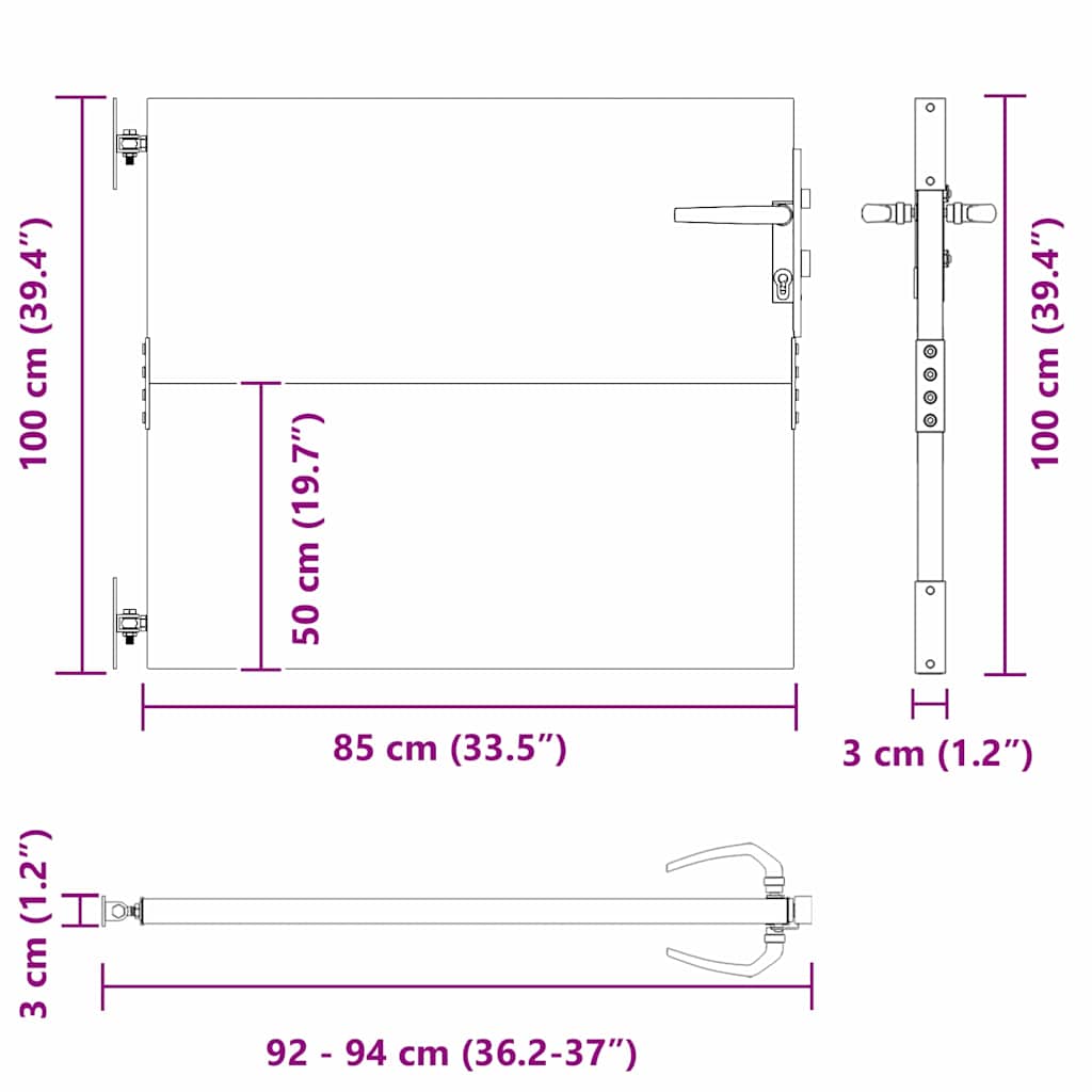 Garden Gate with Lock Black 85 x 100 cm Powder-coated steel