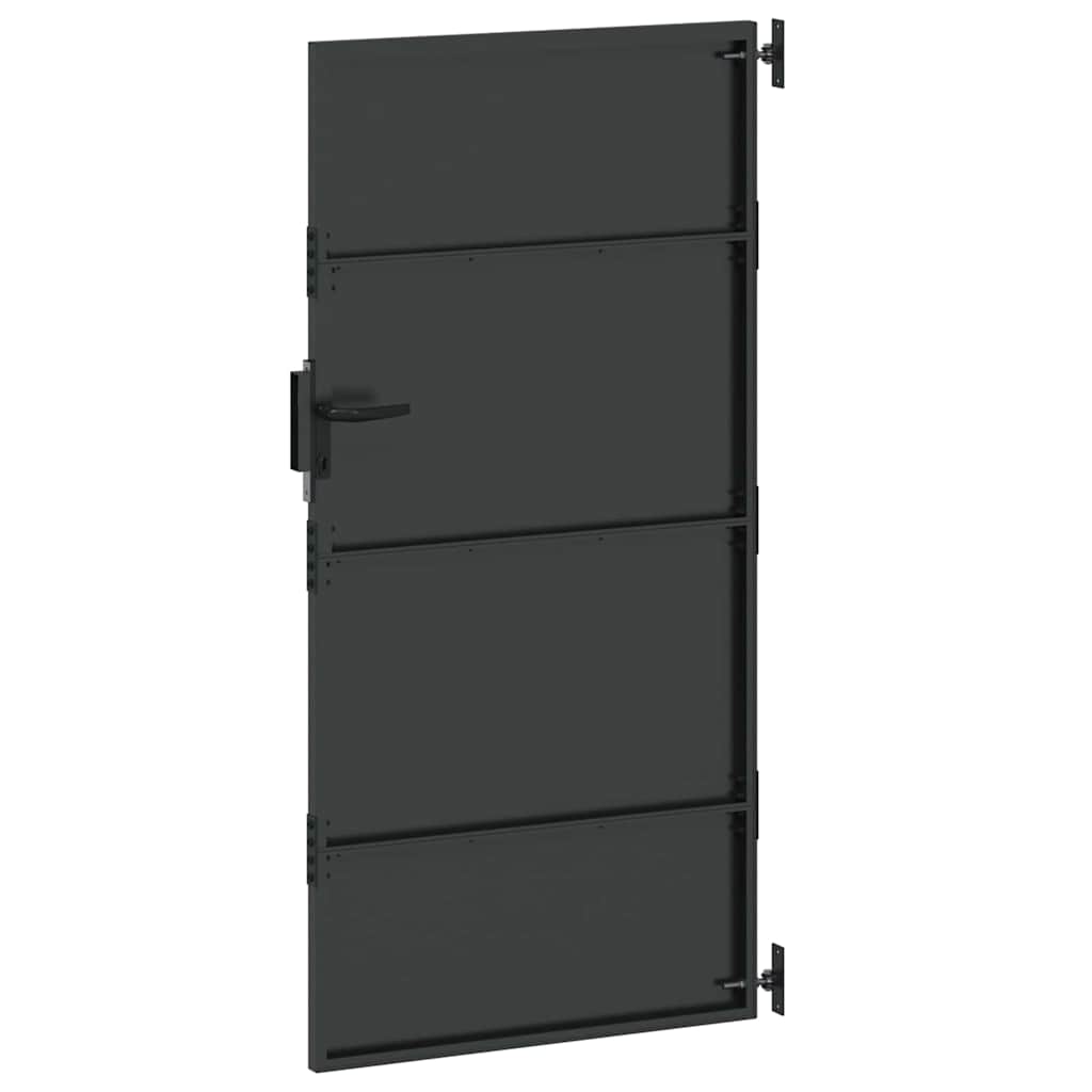 Garden Gate with Lock Black 85 x 175 cm Powder-coated steel