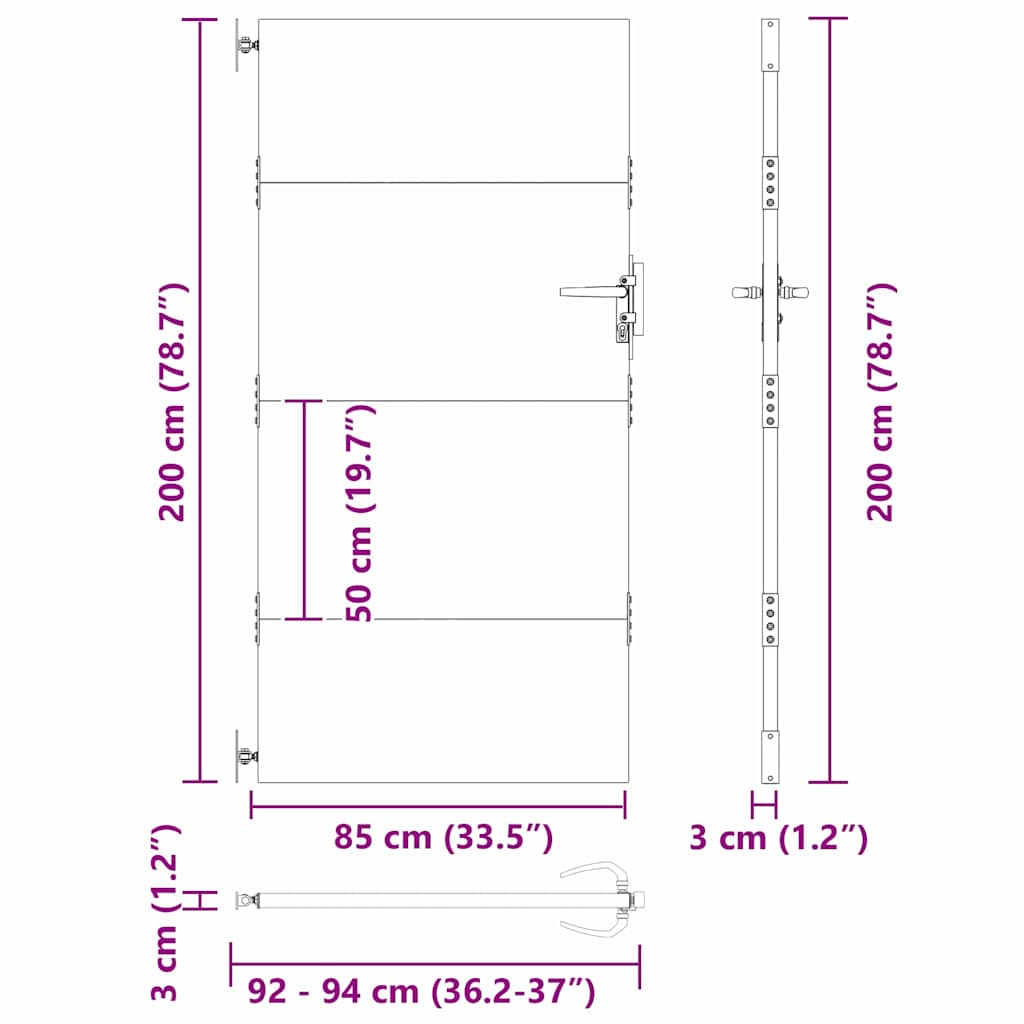 Garden Gate with Lock Black 85 x 200 cm Powder-coated steel