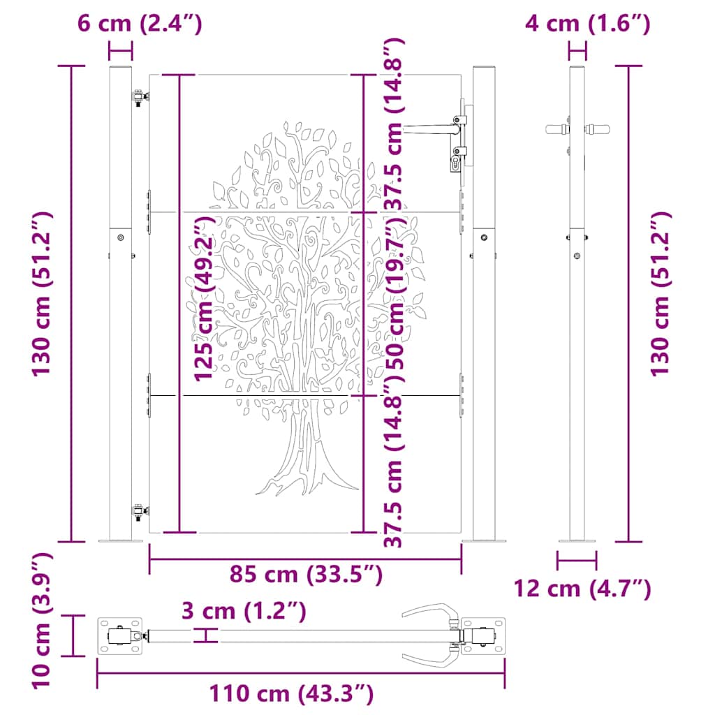 Garden Gate with Lock Black 110 x 130 cm Powder-coated steel