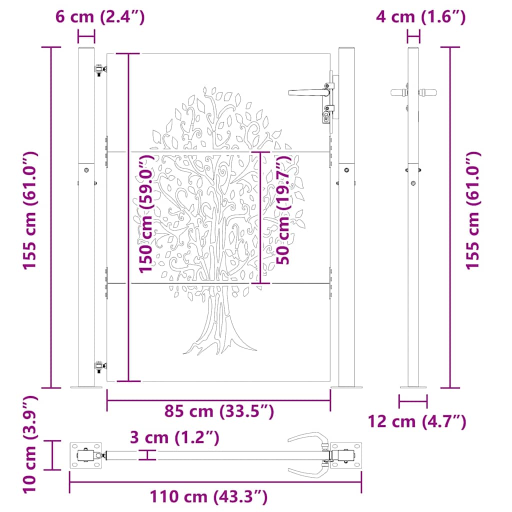 Garden Gate with Lock Black 110 x 155 cm Powder-coated steel