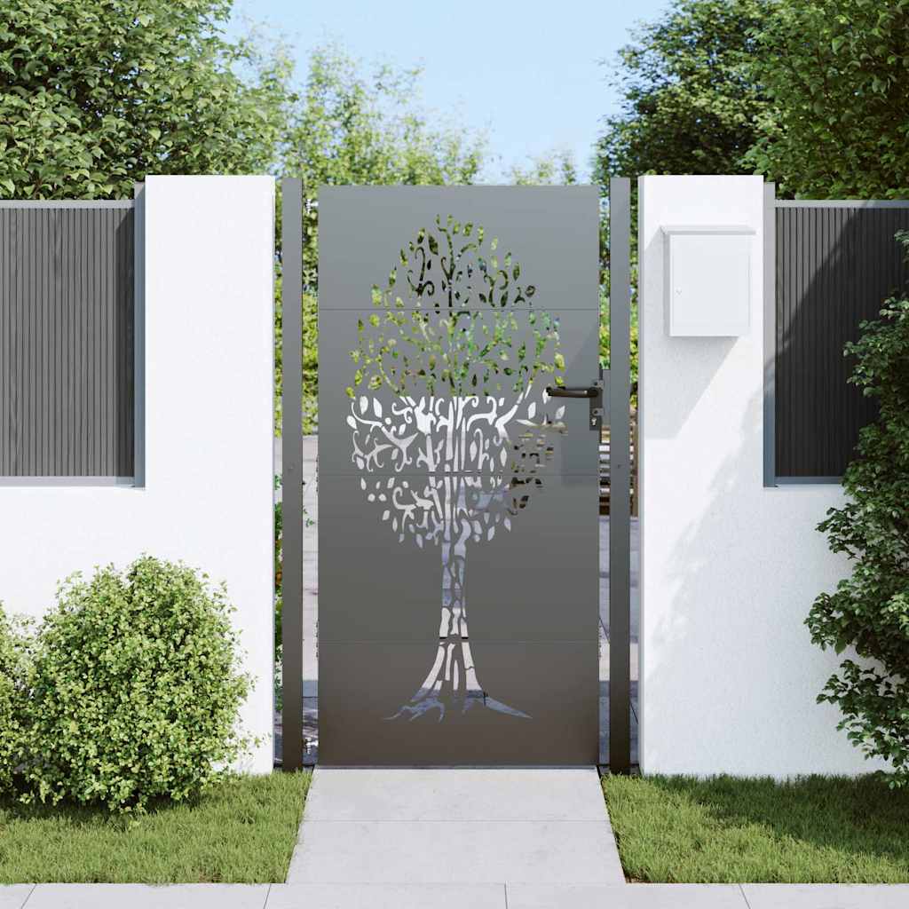 Garden Gate with Lock Black 110 x 205 cm Powder-coated steel