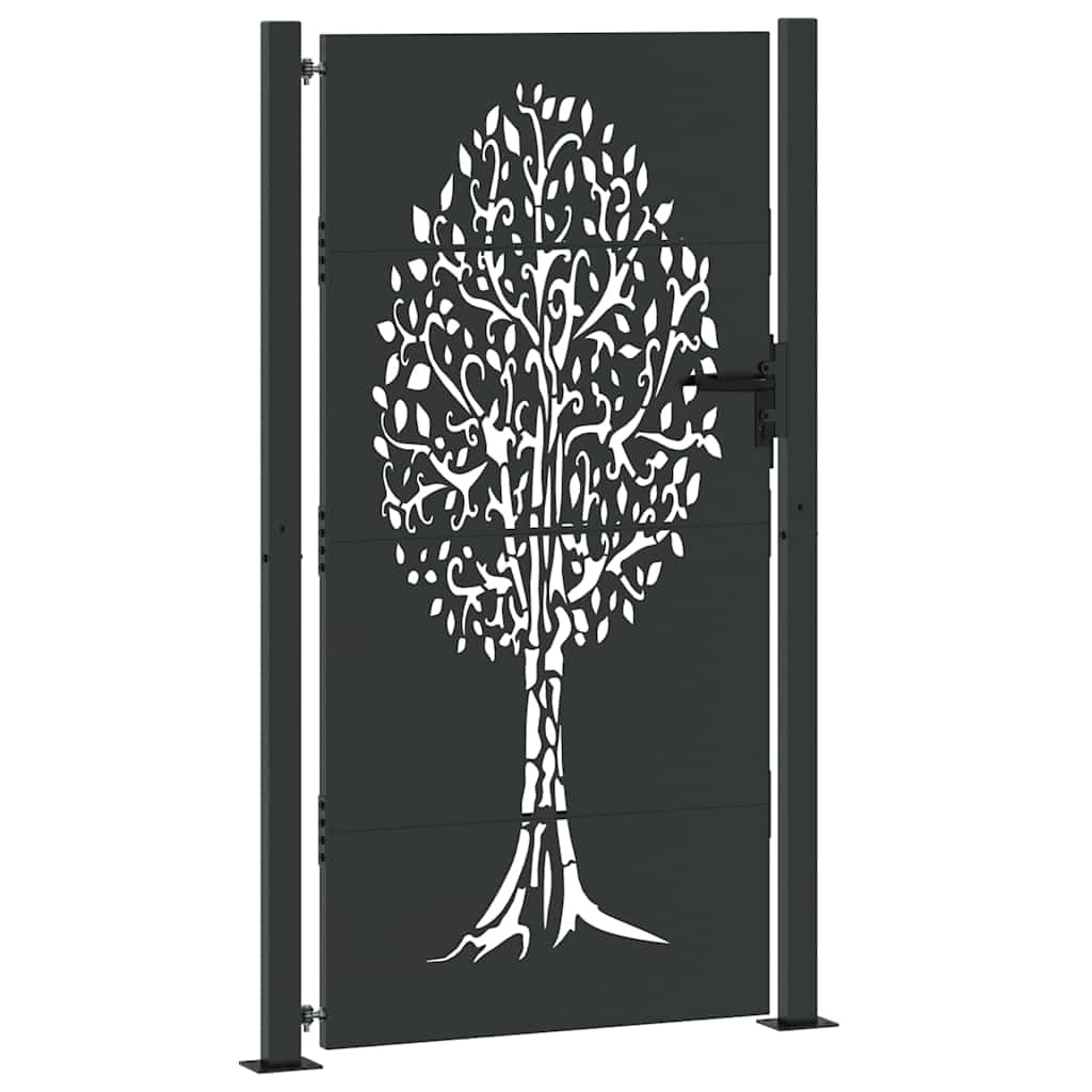 Garden Gate with Lock Black 110 x 205 cm Powder-coated steel
