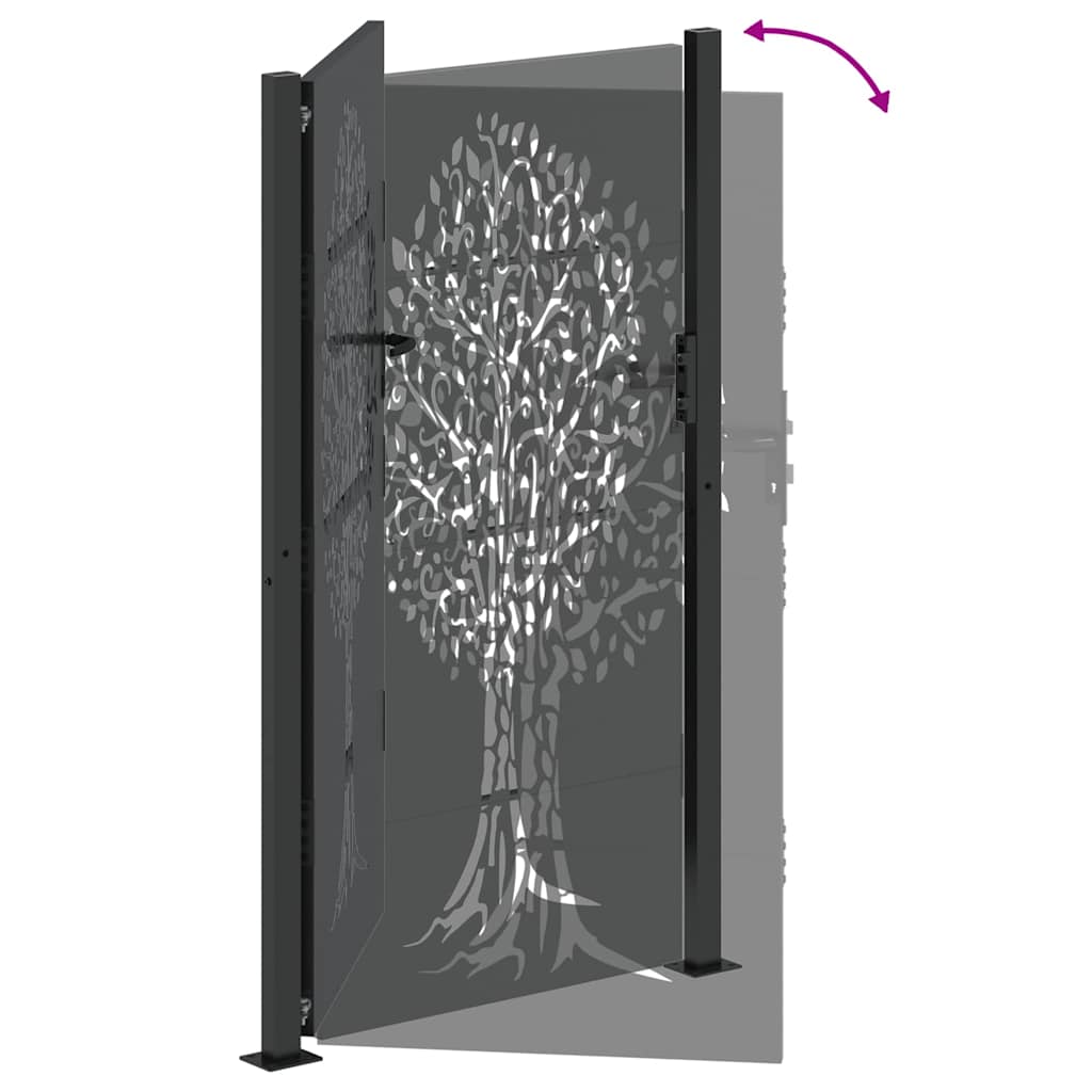 Garden Gate with Lock Black 110 x 205 cm Powder-coated steel