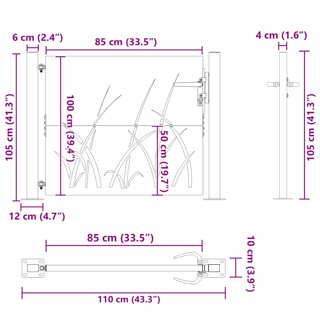 Garden Gate with Lock Black 110 x 105 cm Powder-coated steel