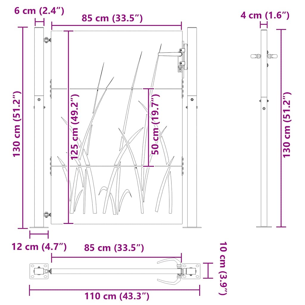 Garden Gate with Lock Black 110 x 130 cm Powder-coated steel