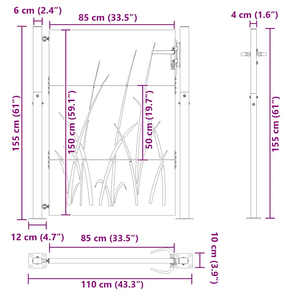 Garden Gate with Lock Black 110 x 155 cm Powder-coated steel