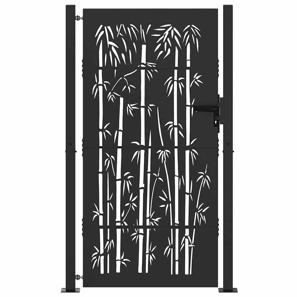 Garden Gate with Lock Black 110 x 205 cm Powder-Coated Steel