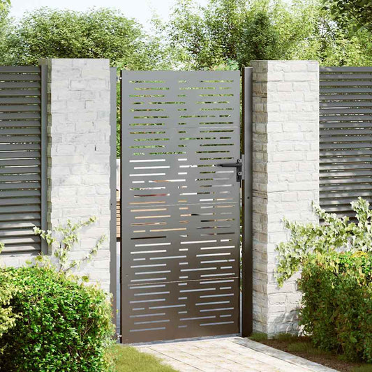 Garden Gate with Lock Black 110 x 205 cm Powder-Coated Steel