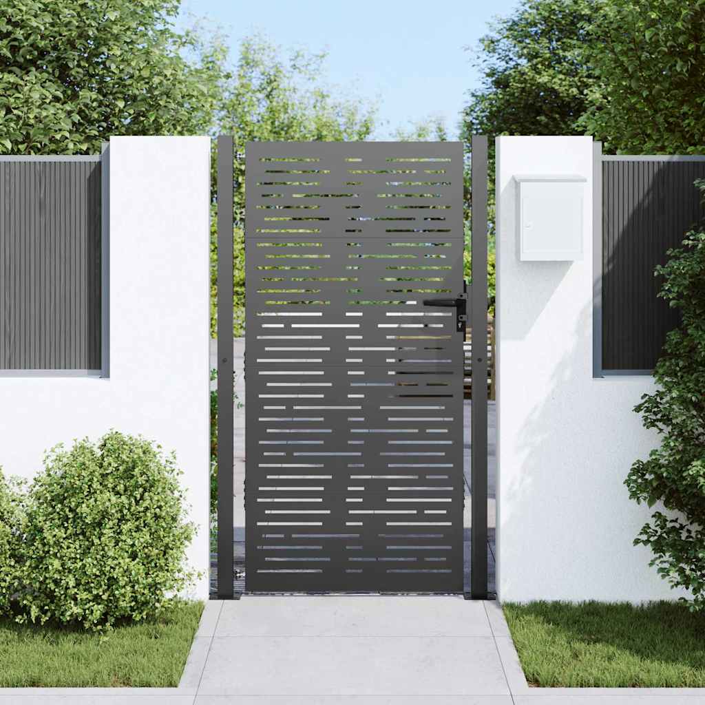 Garden Gate with Lock Black 110 x 205 cm Powder-Coated Steel