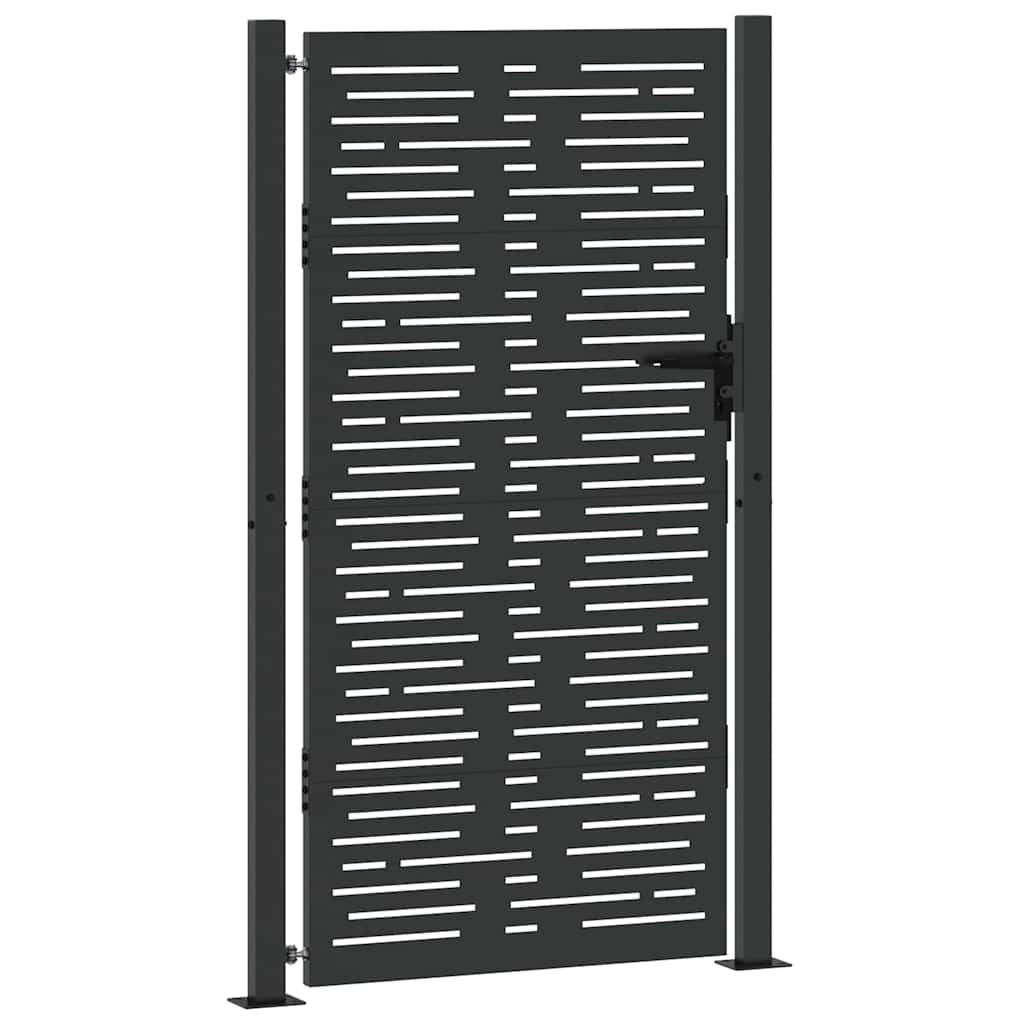 Garden Gate with Lock Black 110 x 205 cm Powder-Coated Steel