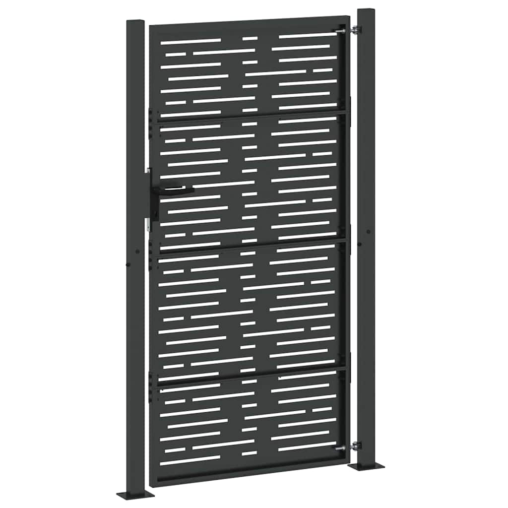 Garden Gate with Lock Black 110 x 205 cm Powder-Coated Steel