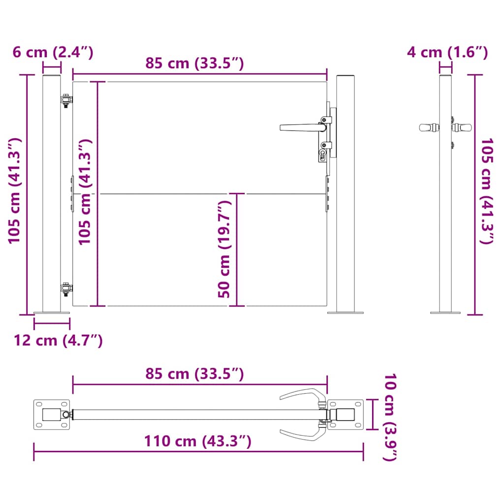 Garden Gate with Lock Black 110 x 105 cm Powder-Coated Steel