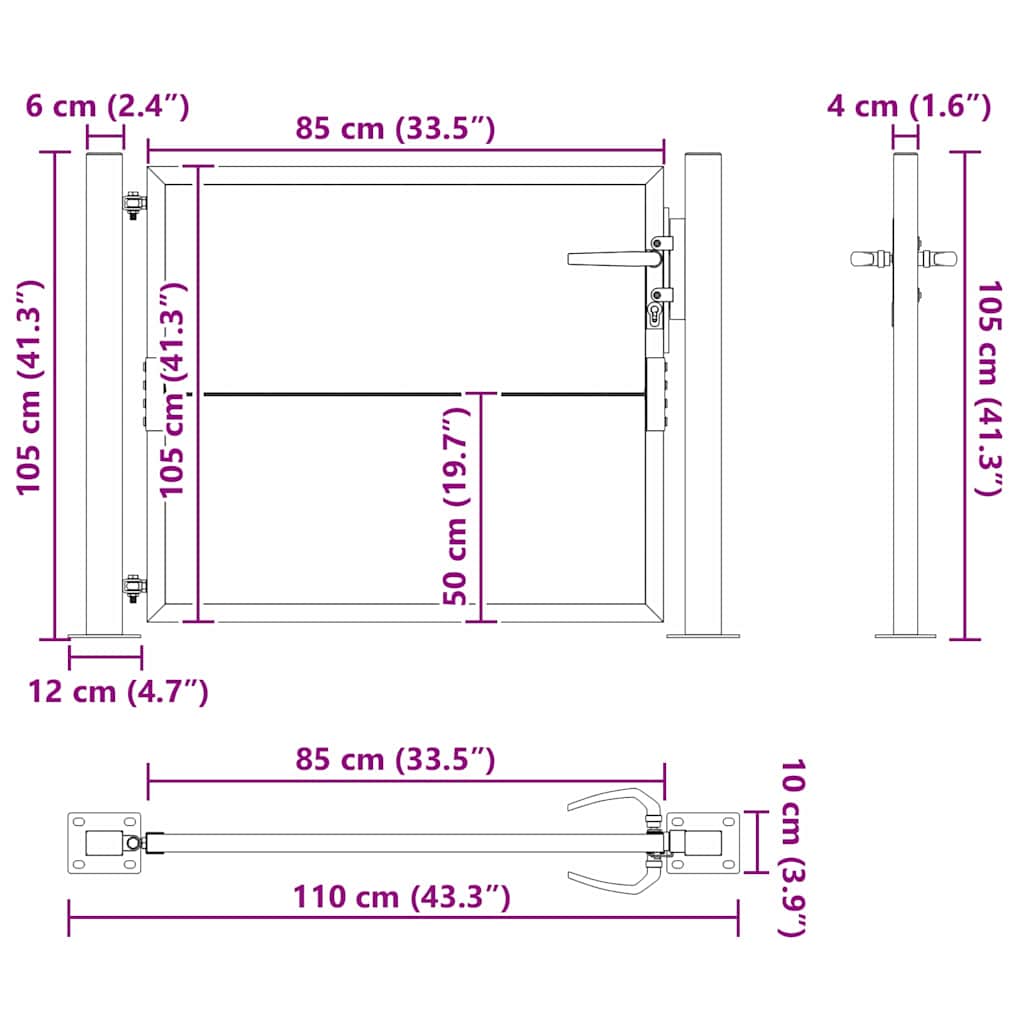 Garden Gate with Lock Black 110 x 105 cm Powder-Coated Steel